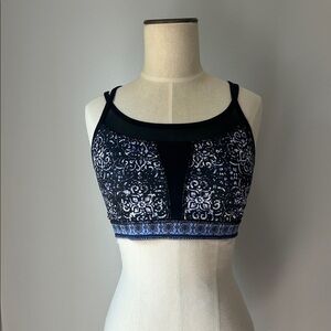 GAIAM Black and Blue Patterned Sports Bra, Size Medium